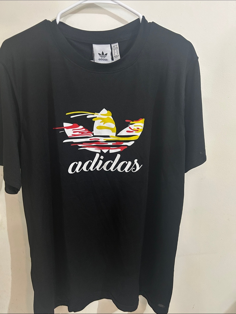 adidas Black Short-Sleeve Tee with Multicolor Trefoil